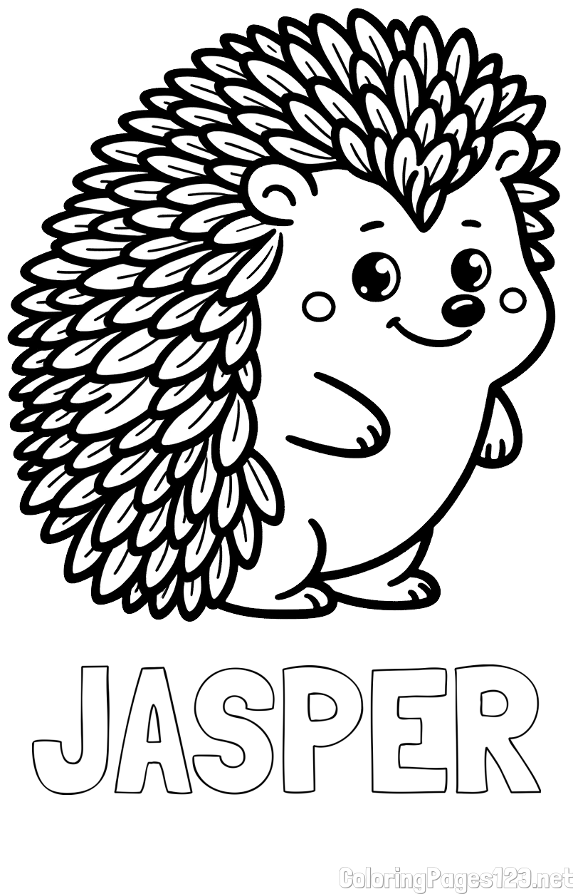 JASPER Coloring Page alongside Cute Hedgehog Coloring Page for Kids