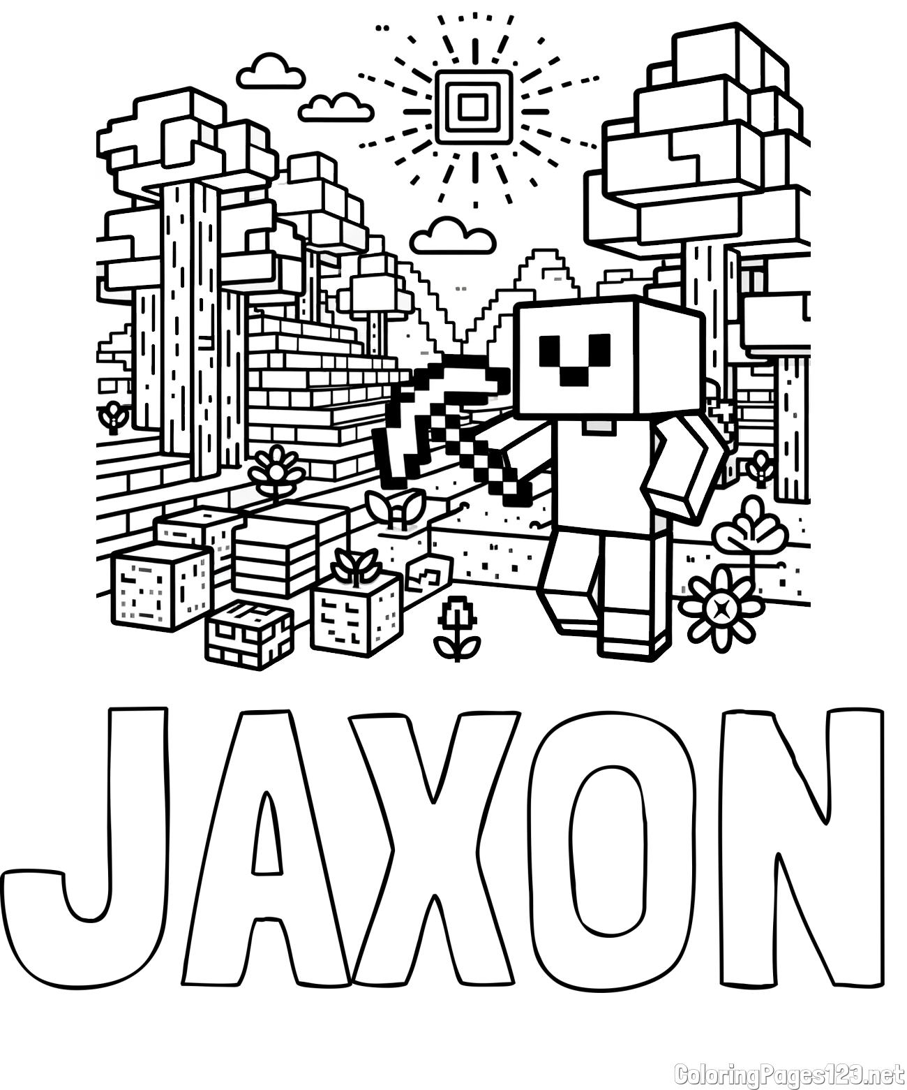 JAXON Coloring Page and Minecraft World Coloring Page