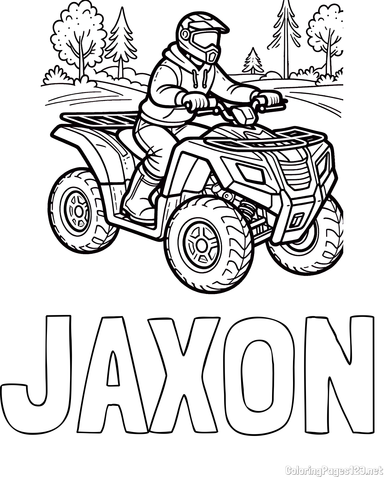 JAXON Coloring Page and Motorist on ATV Coloring Page