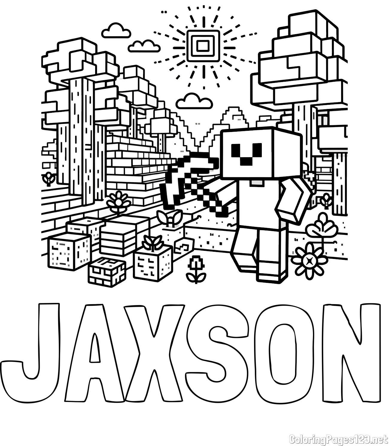 JAXSON Coloring Page alongside Minecraft World Coloring Page