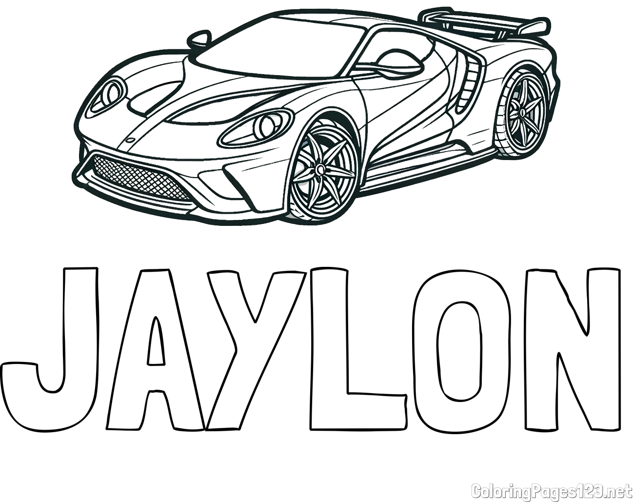 JAYLON Coloring Page and Coloring Page of a Fast Sport's Car