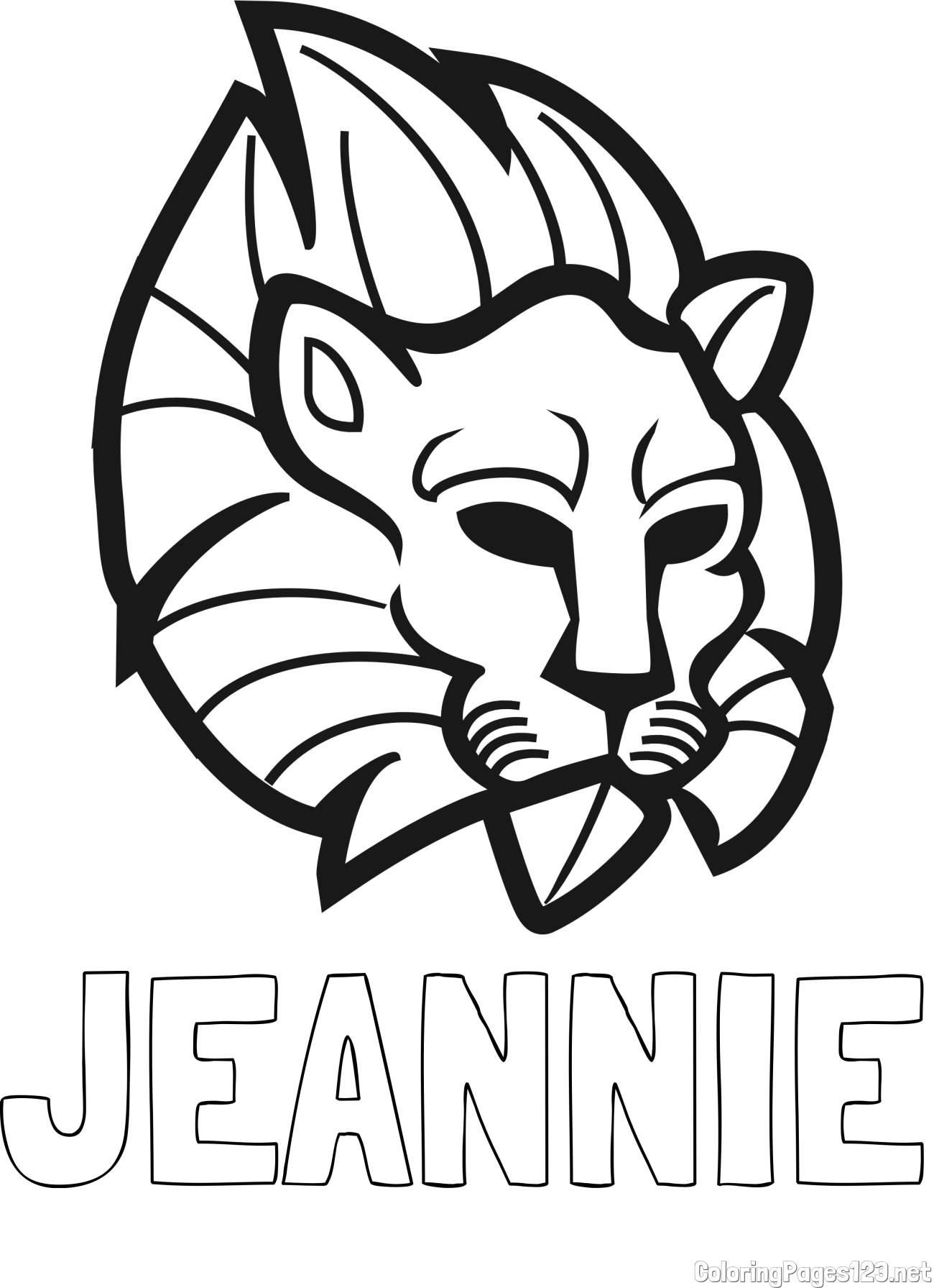 JEANNIE Coloring Page and Abstract Lion Face Coloring Page