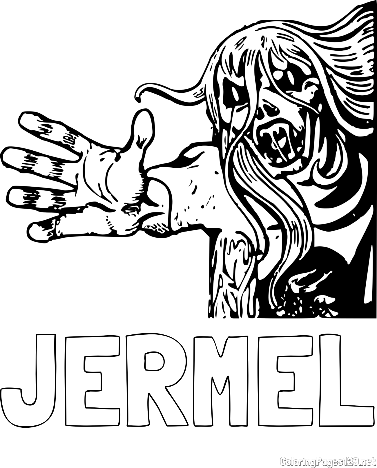 JERMEL Coloring Page and Terrifying Monster Coloring Page -