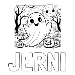 Online Created Coloring Page - JERNI Coloring Page and Halloween Coloring Page of a Ghost with Pumpkins