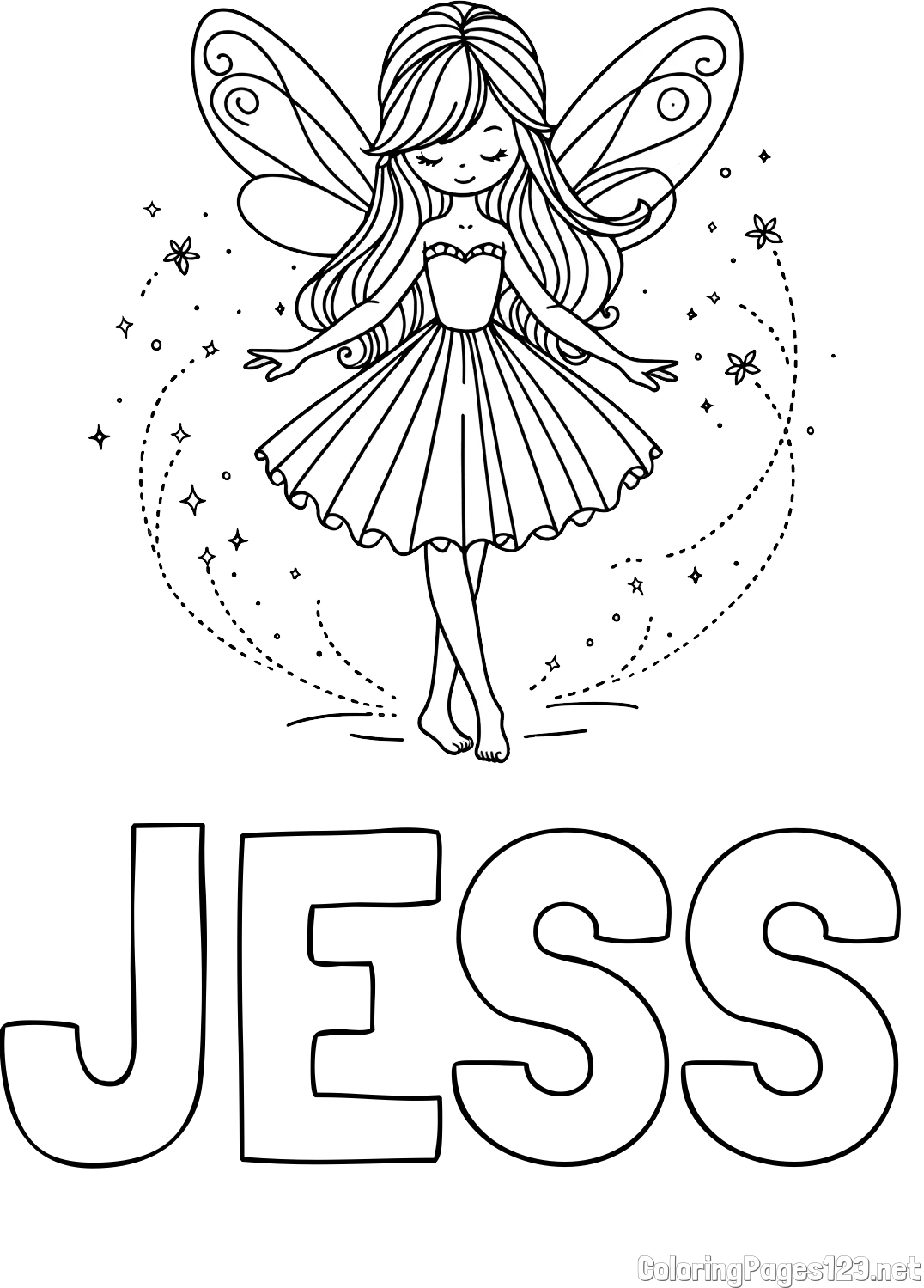 JESS Coloring Page and Coloring Page of a Cute Magical Fairy
