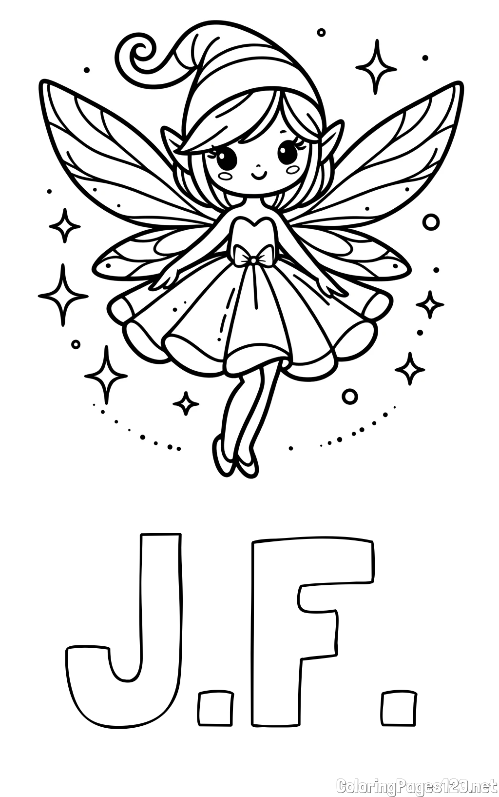 J.F. Coloring Page and Children's Coloring Page of a Wonderful Fairy