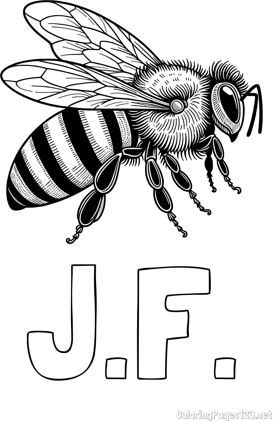 J.F. Coloring Page and Coloring Book of a Realistic Bee