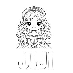 Online Created Coloring Page - JIJI Coloring Page and Coloring Page of a Cute Princess with Big Eyes