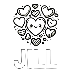 Online Created Coloring Page - JILL Coloring Page and Coloring Page of a Cute Cat Surrounded by Hearts