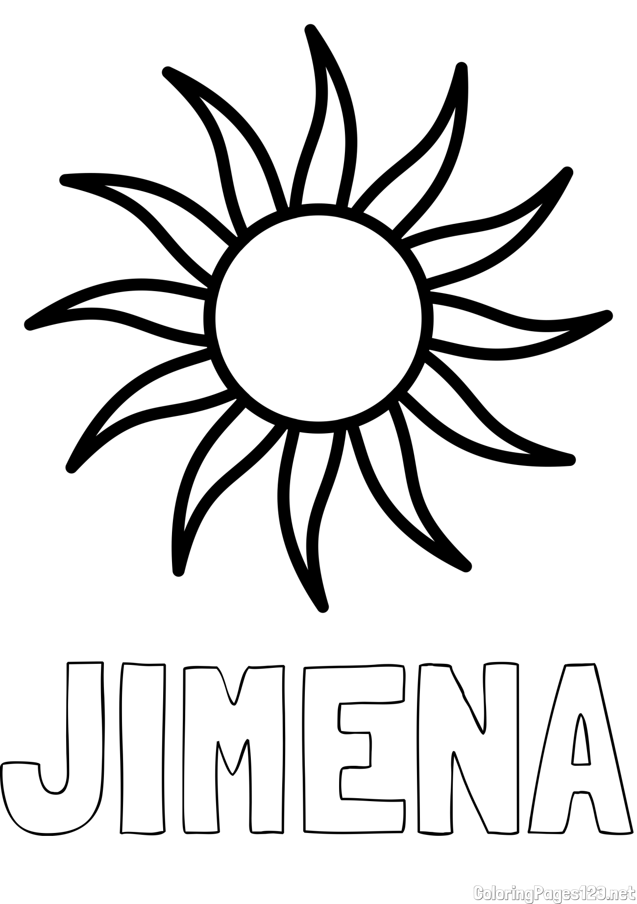 JIMENA Coloring Page and Simple Sun Coloring Page for Kids