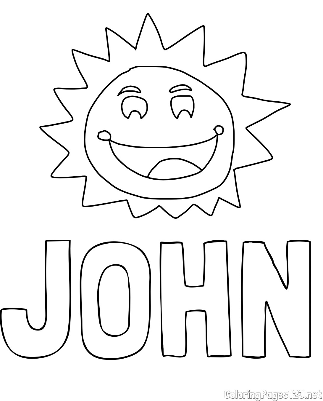 JOHN Coloring Page alongside Coloring Page of a Cute Smiling Sun