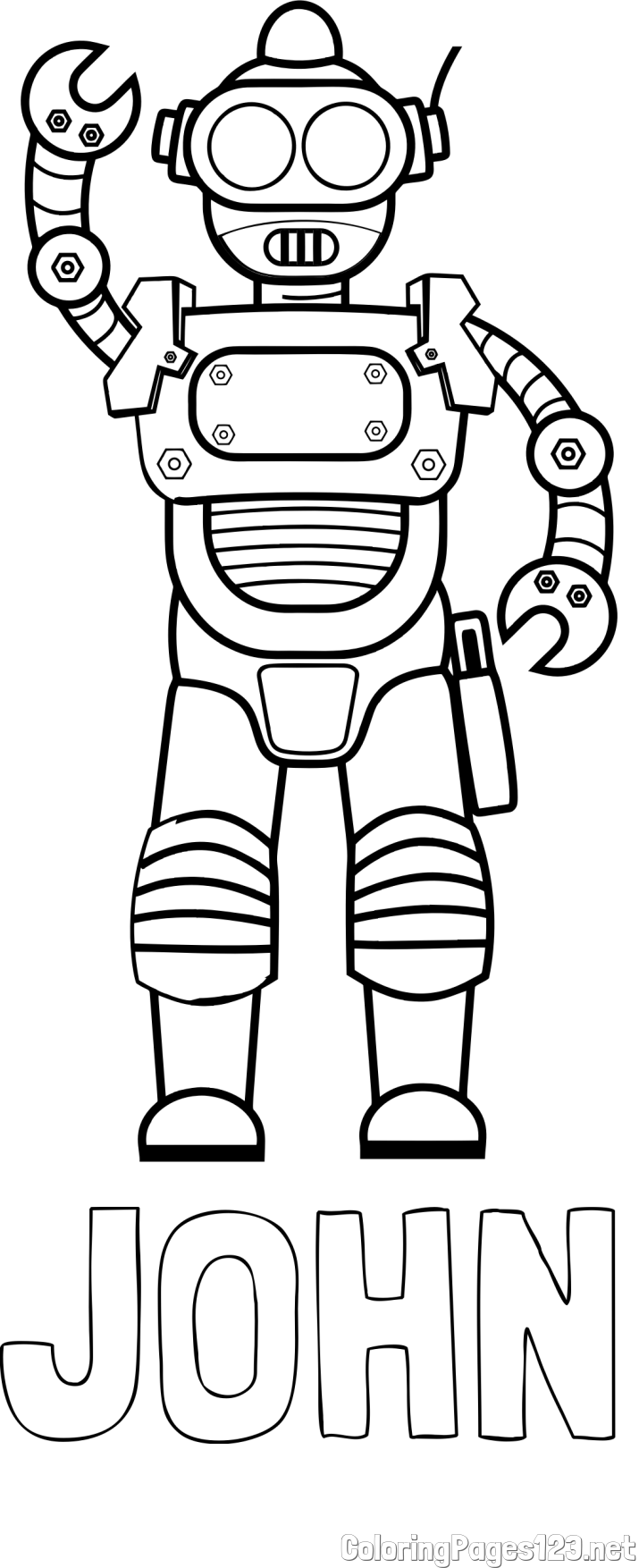 JOHN Coloring Page alongside Waving and Standing Robot Coloring Page