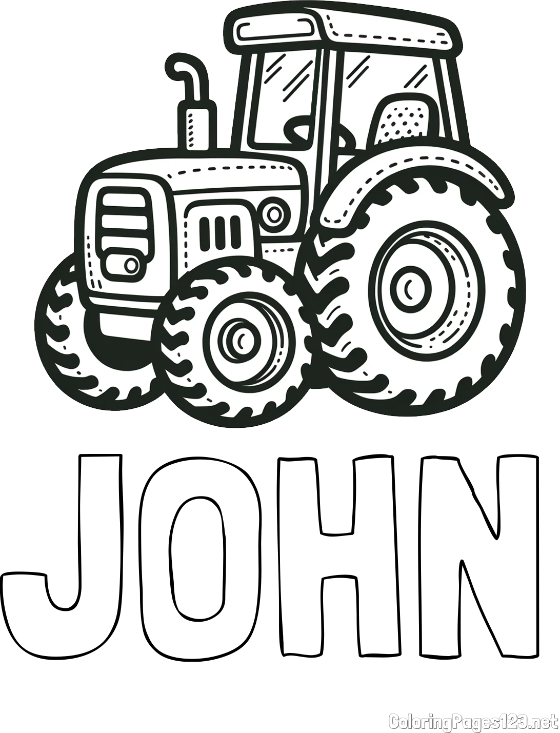 JOHN Coloring Page and Beautiful Tractor Coloring Page