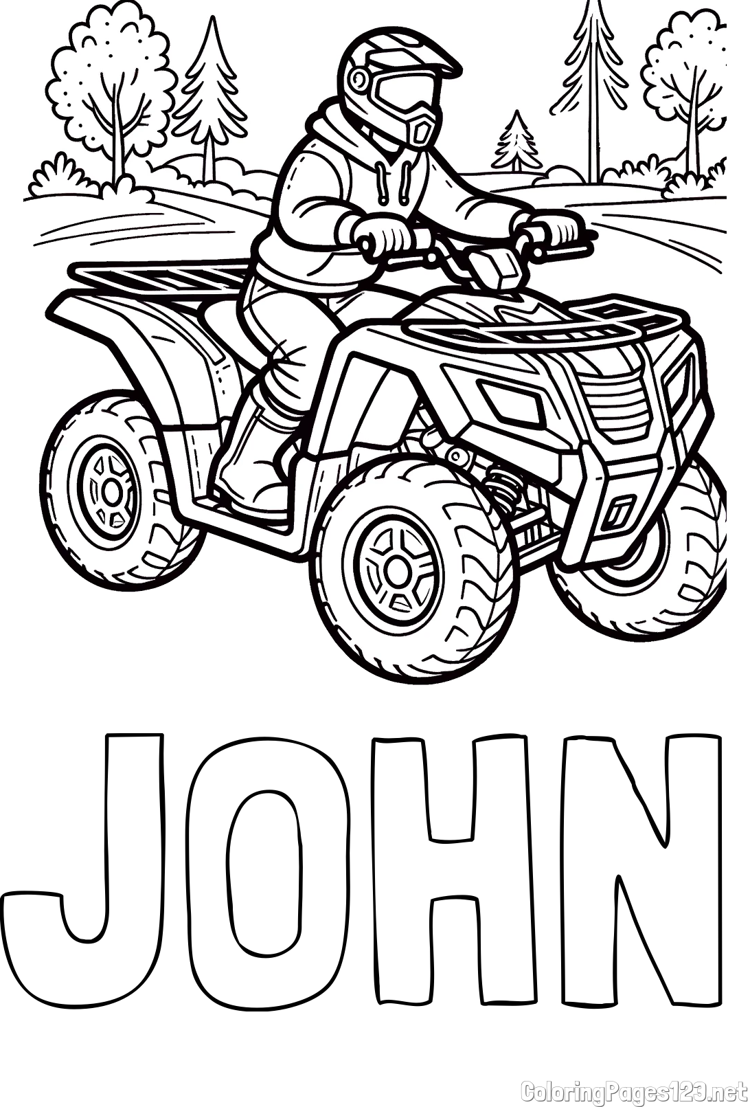 JOHN Coloring Page and Motorist on ATV Coloring Page