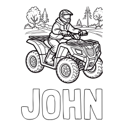 JOHN Coloring Page and Motorist on ATV Coloring Page