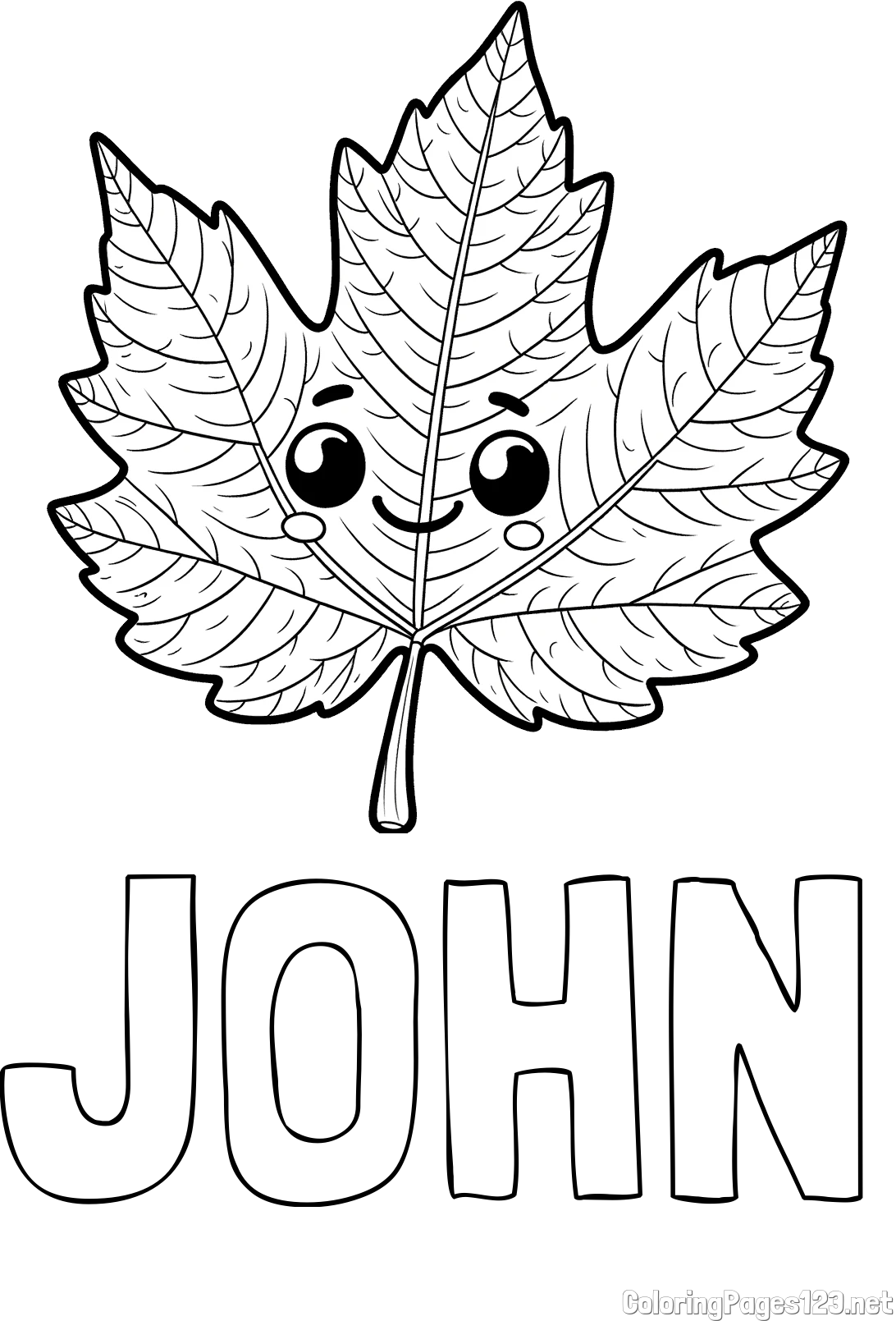 JOHN Coloring Page and Smiling Leaf Coloring Page for Kids