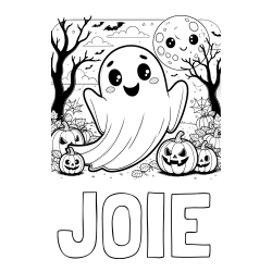 Online Created Coloring Page - JOIE Coloring Page and Halloween Coloring Page of a Ghost with Pumpkins