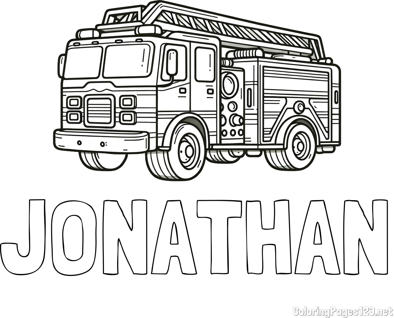 JONATHAN Coloring Page and Coloring Page of a Huge Fire Truck