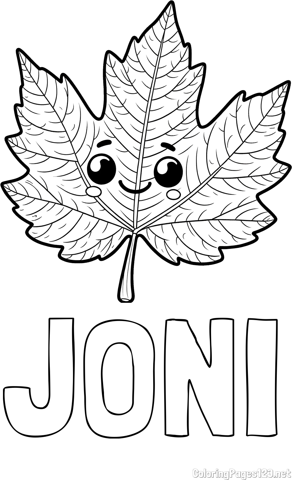 JONI Coloring Page and Smiling Leaf Coloring Page for Kids