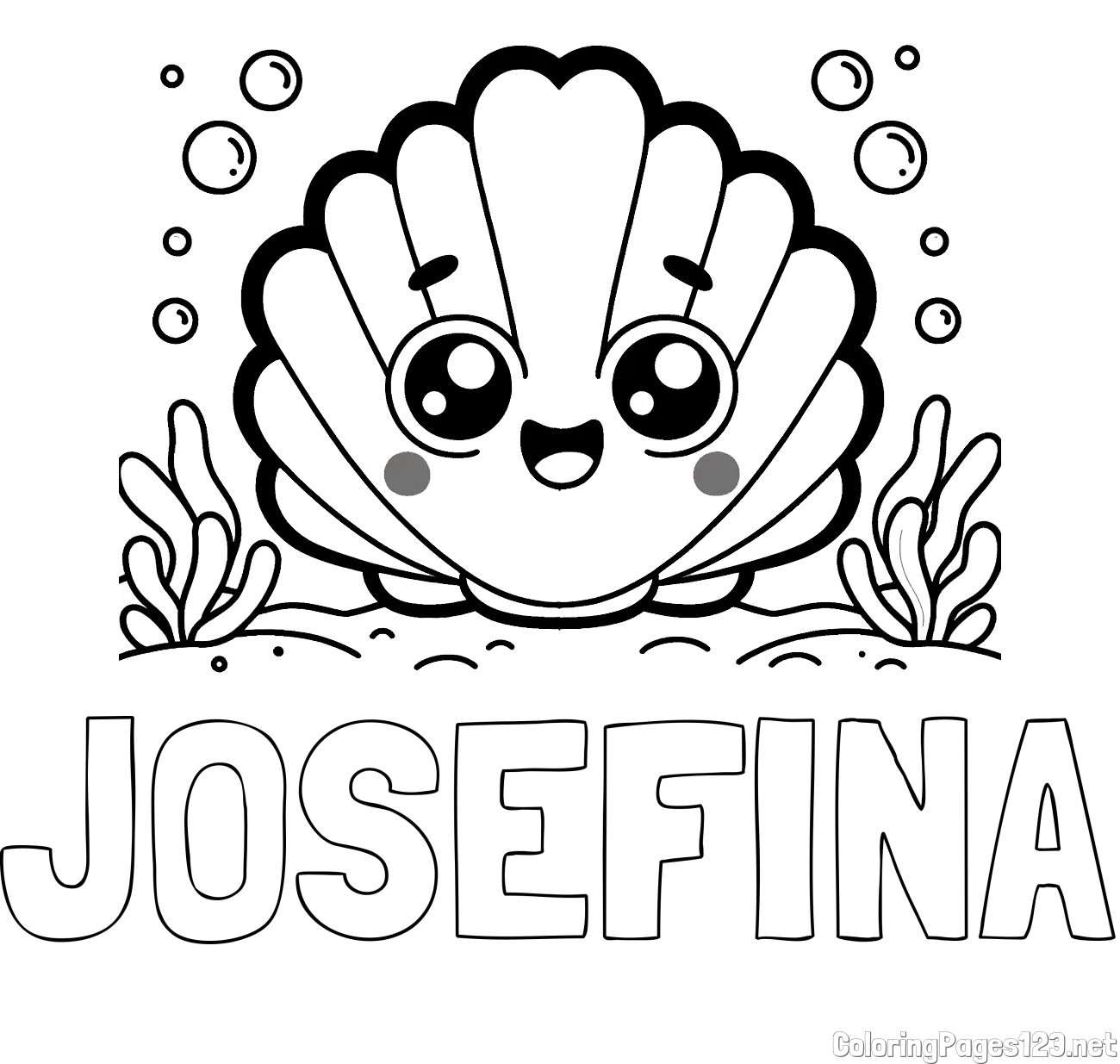 JOSEFINA Coloring Page and Smiling Seashell Coloring Page for Kids