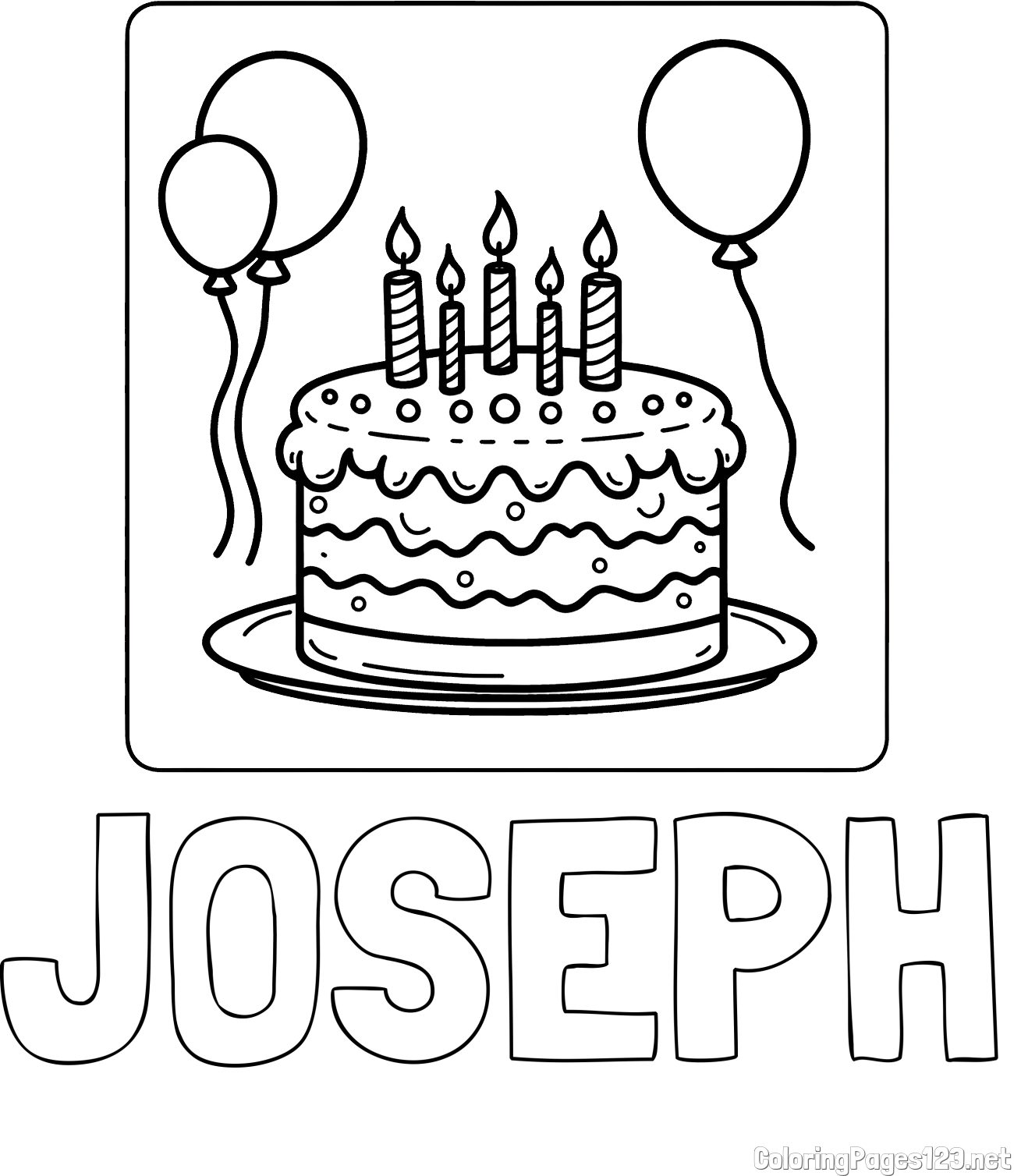 JOSEPH Coloring Page and 5th Birthday Cake Coloring Page