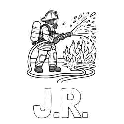 Online Created Coloring Page - J.R. Coloring Page and A coloring page of a firefighter and a big fire