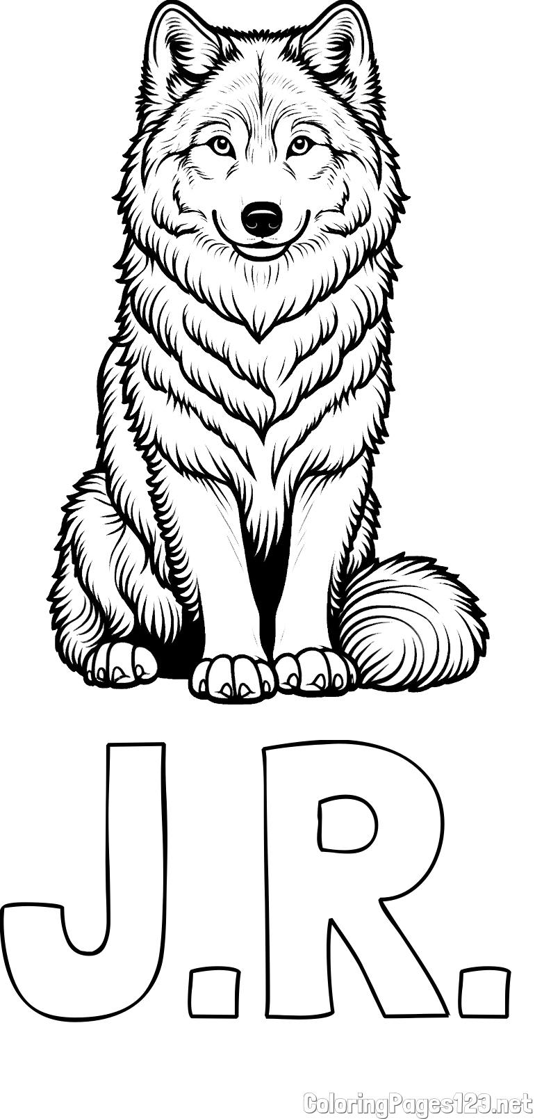 J.R. Coloring Page and Beautiful Wolf Coloring Page