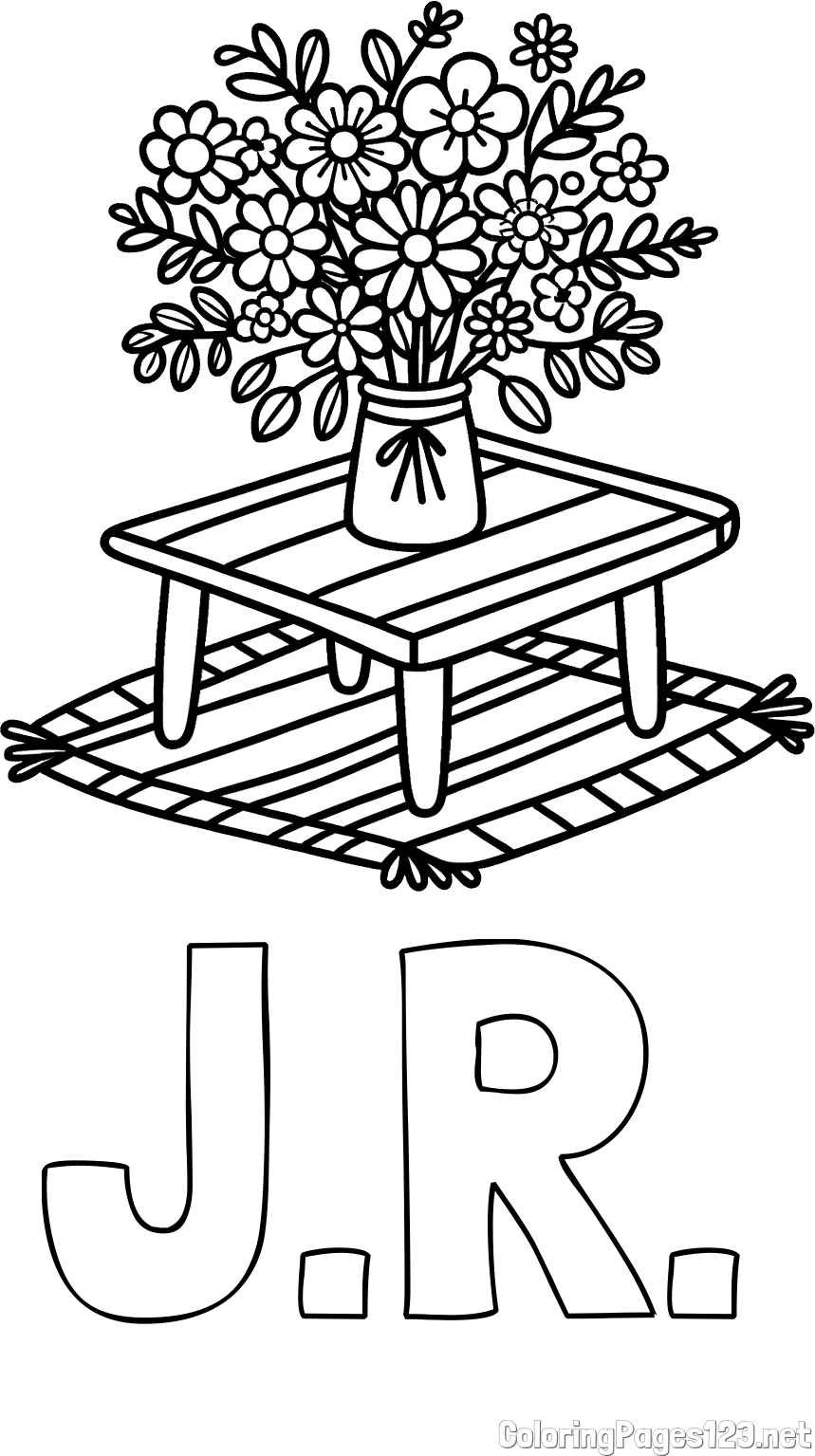J.R. Coloring Page and Simple Flower Bouquet Coloring Page