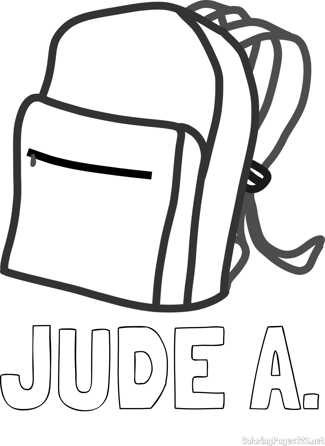 JUDE A. Coloring Page and School Backpack Coloring Page