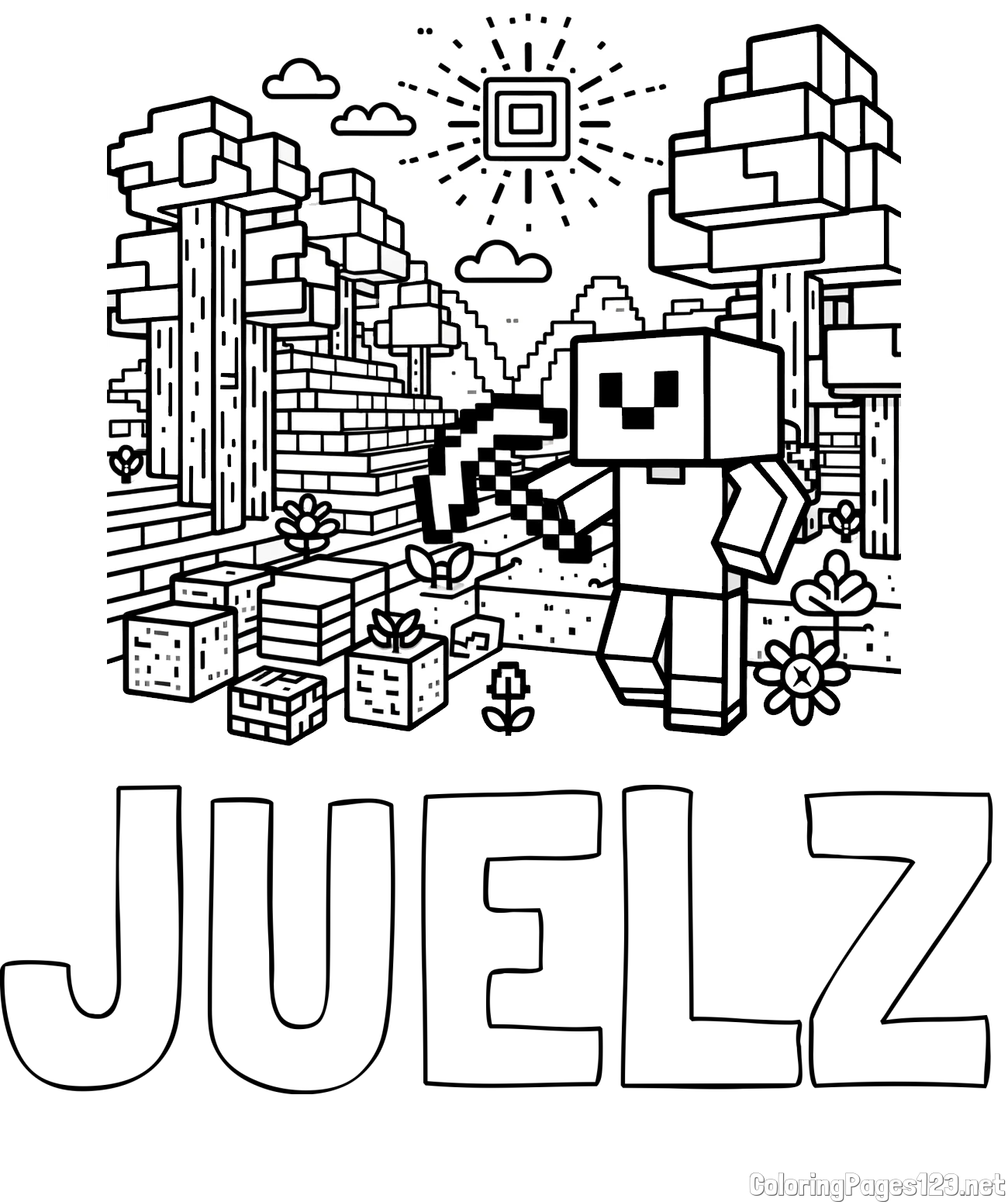 JUELZ Coloring Page and Minecraft World Coloring Page