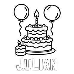Online Created Coloring Page - JULIAN Coloring Page and Birthday Cake Coloring Page with Balloons