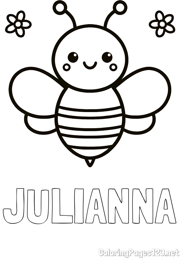 JULIANNA Coloring Page and Children's Bee Coloring Page