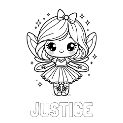 Online Created Coloring Page - JUSTICE Coloring Page and Coloring Page of a Magical Fairy with a Cute Face