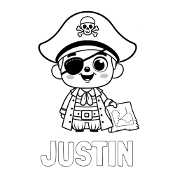 Online Created Coloring Page - JUSTIN Coloring Page and Cute Pirate Coloring Page