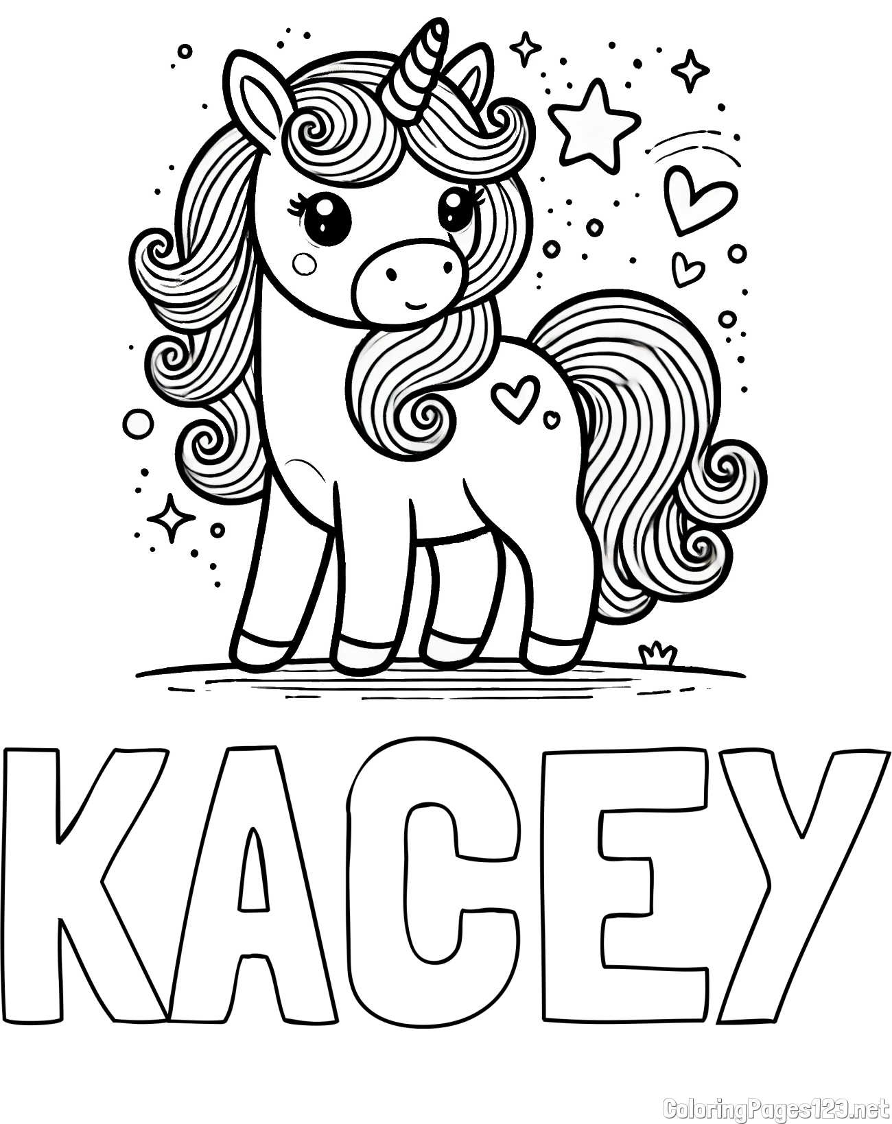 KACEY Coloring Page and Cute Unicorn Coloring Page