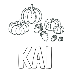 Online Created Coloring Page - KAI Coloring Page and Autumn Harvest Coloring Page - Acorns and Pumpkins