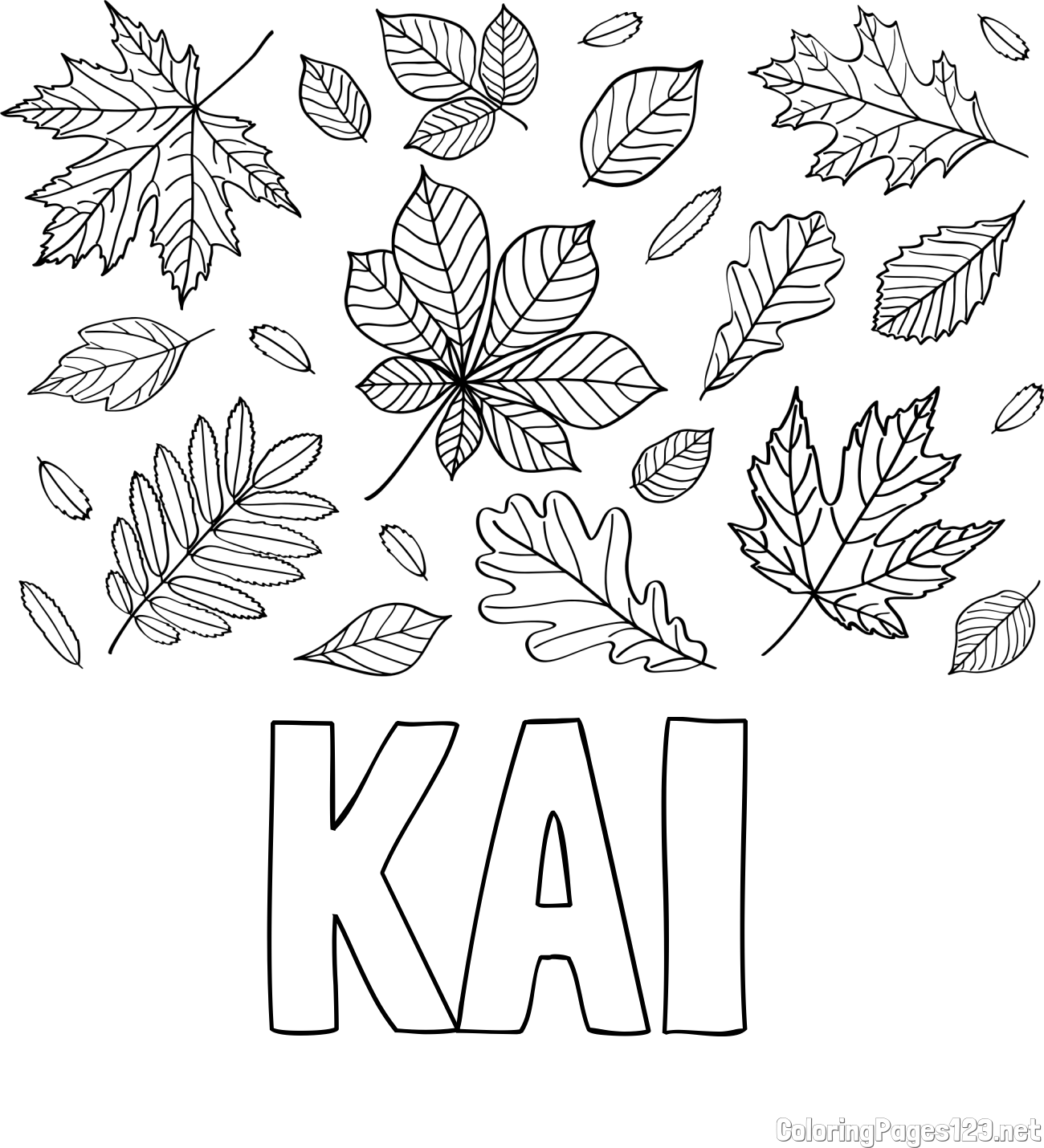 KAI Coloring Page and Autumn Leaves Coloring Page