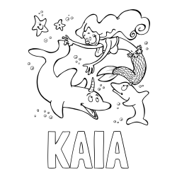 Online Created Coloring Page - KAIA Coloring Page and Coloring Page of a Mermaid Playing with Dolphins