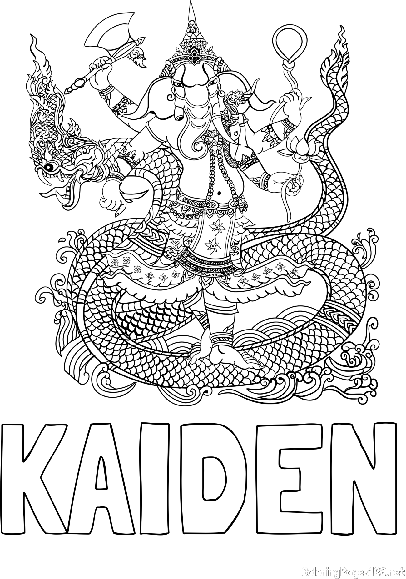 KAIDEN Coloring Page and Abstract Elephant and Dragon Coloring Page
