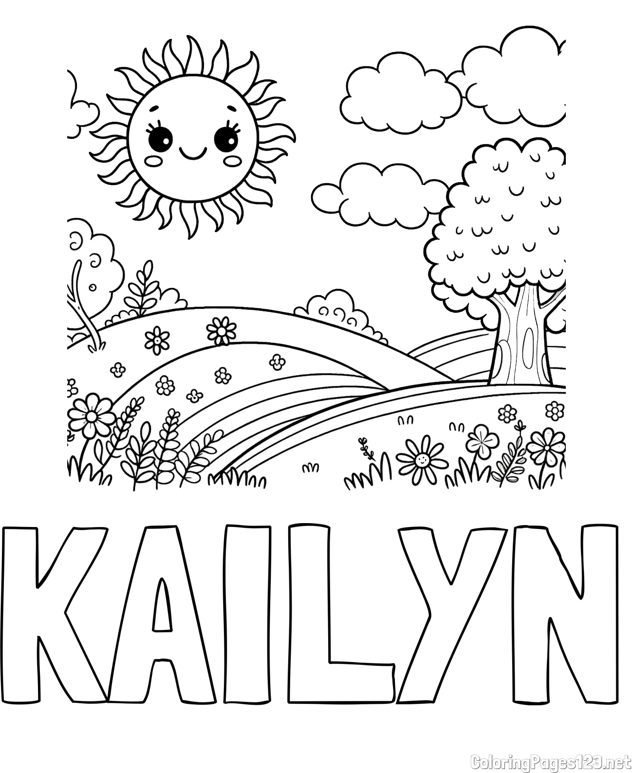 KAILYN Coloring Page and Sunny Nature Coloring Page