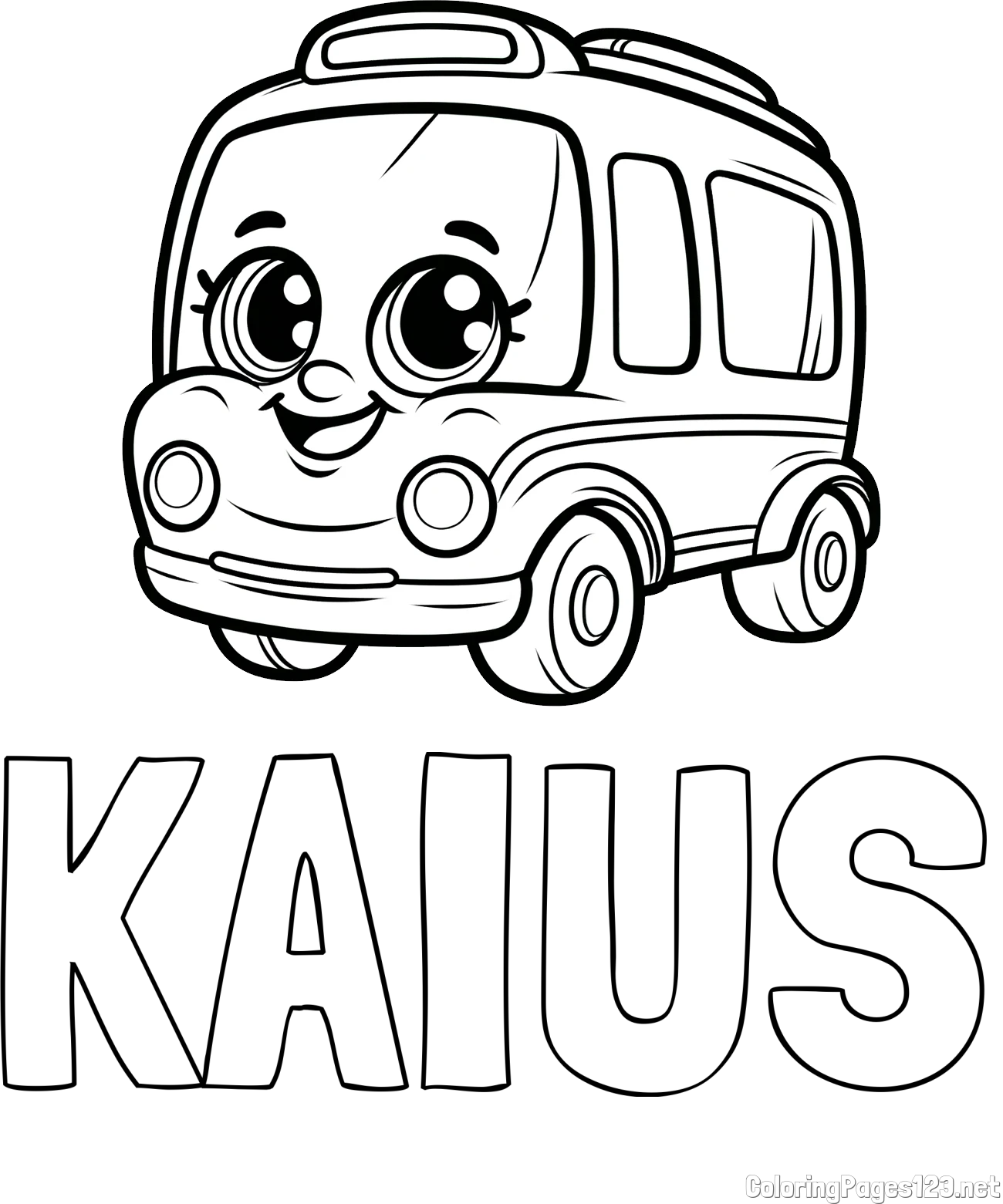 KAIUS Coloring Page and Coloring Page of a Smiling Bus