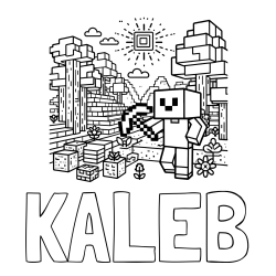 KALEB Coloring Page and Minecraft World Coloring Page