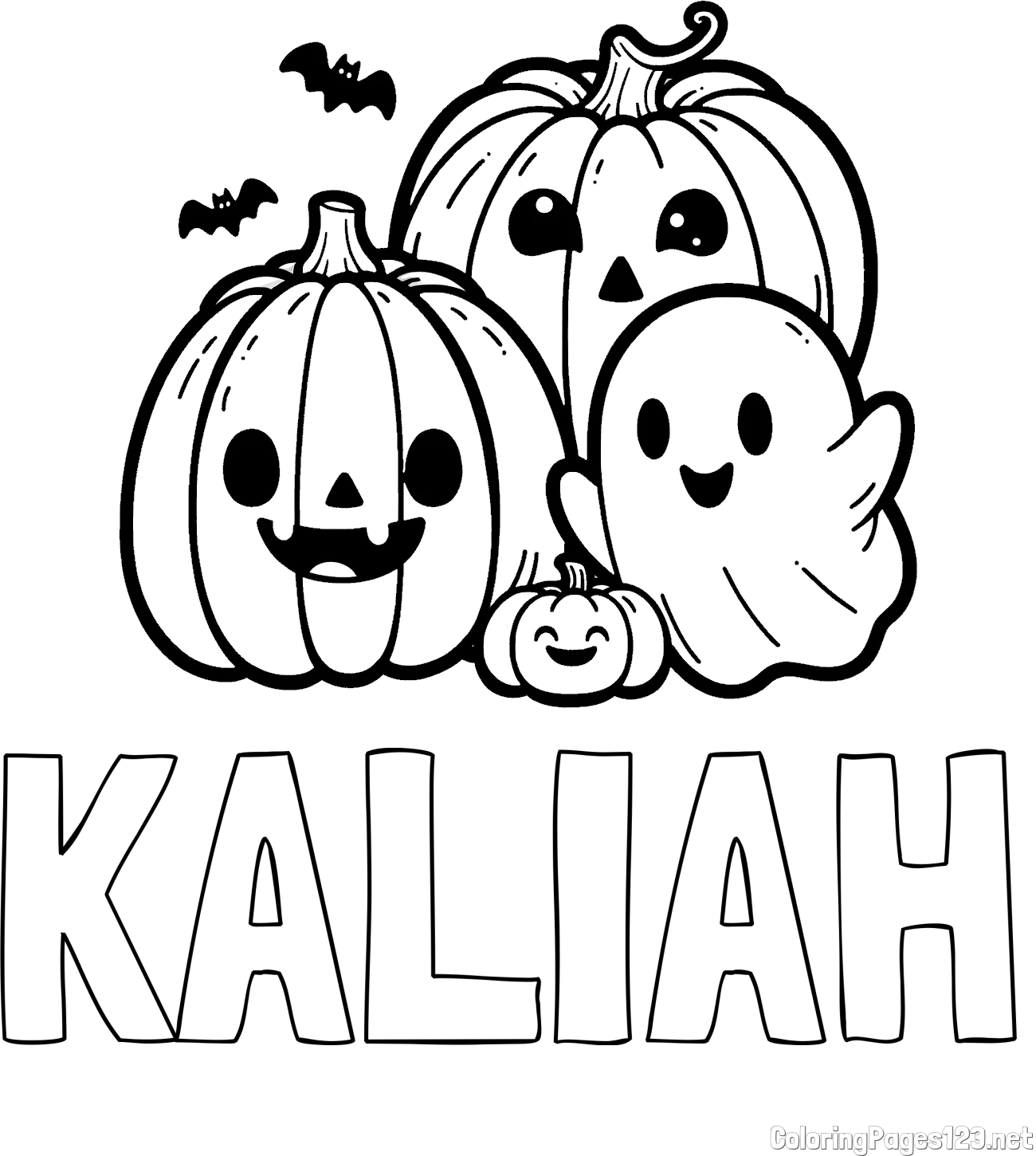 KALIAH Coloring Page and Halloween Pumpkin and Ghost Coloring Page