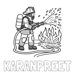 Online Created Coloring Page - KARANPREET Coloring Page and A coloring page of a firefighter and a big fire