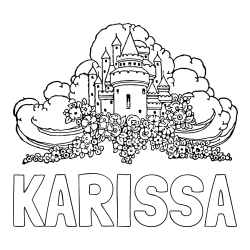 Online Created Coloring Page - KARISSA Coloring Page and Fairytale Castle Coloring Page - Surrounded by Clouds and Flowers