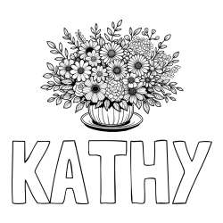 Online Created Coloring Page - KATHY Coloring Page and Beautiful Bouquet of Flowers Coloring Page
