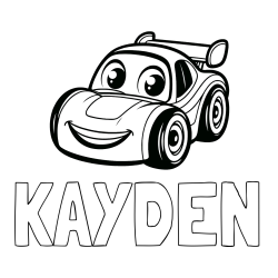 Online Created Coloring Page - KAYDEN Coloring Page and Children's Printable Coloring Page of a Racing Car