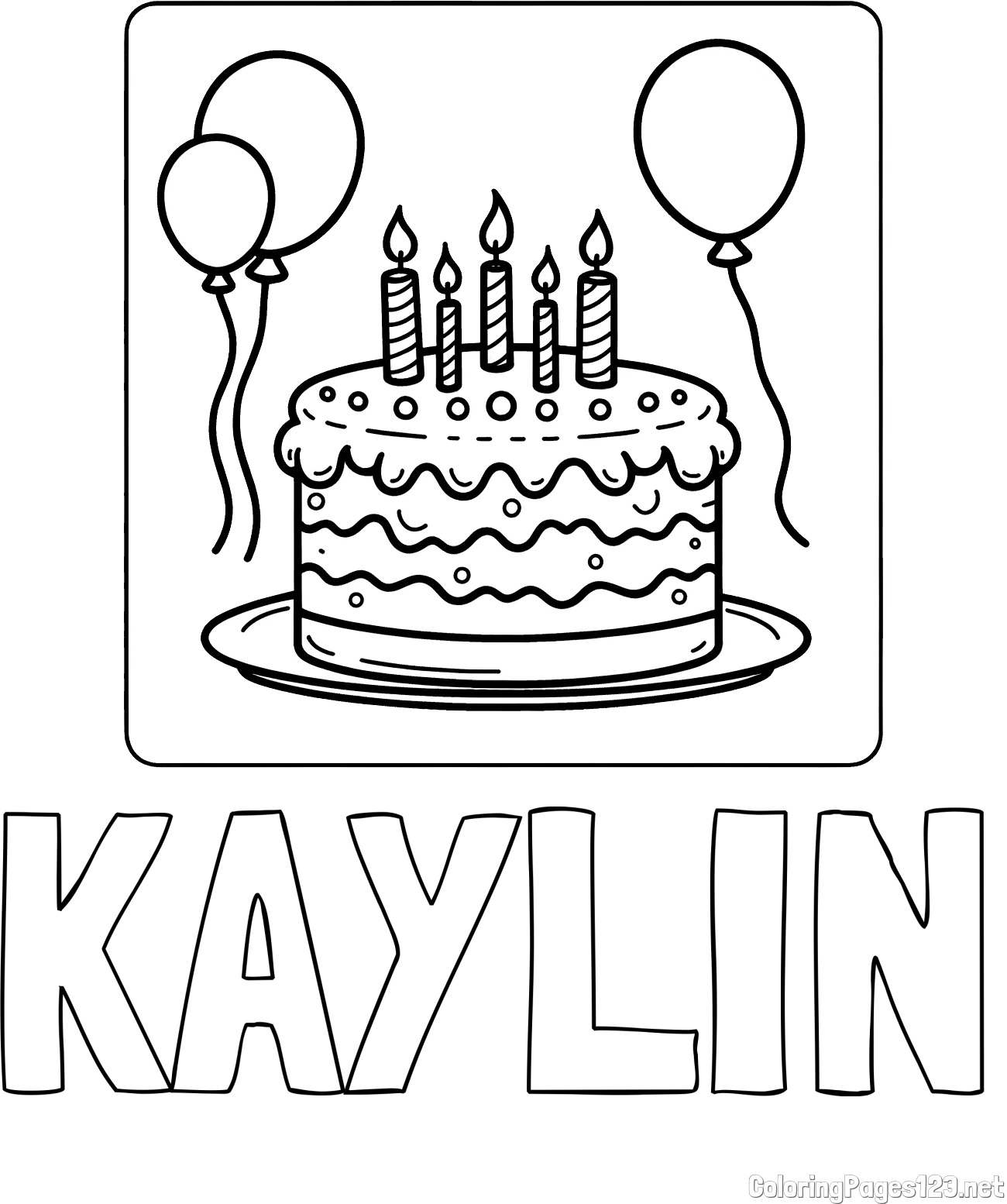 KAYLIN Coloring Page and 5th Birthday Cake Coloring Page