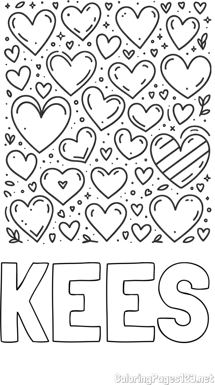 KEES Coloring Page and Children's Coloring Page of Many Hearts