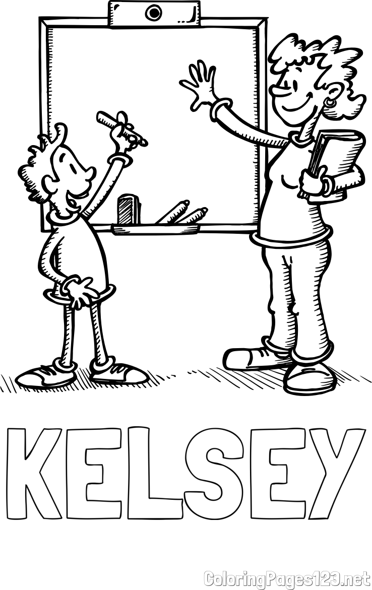 KELSEY Coloring Page and School Coloring Page of a Teacher and a Student